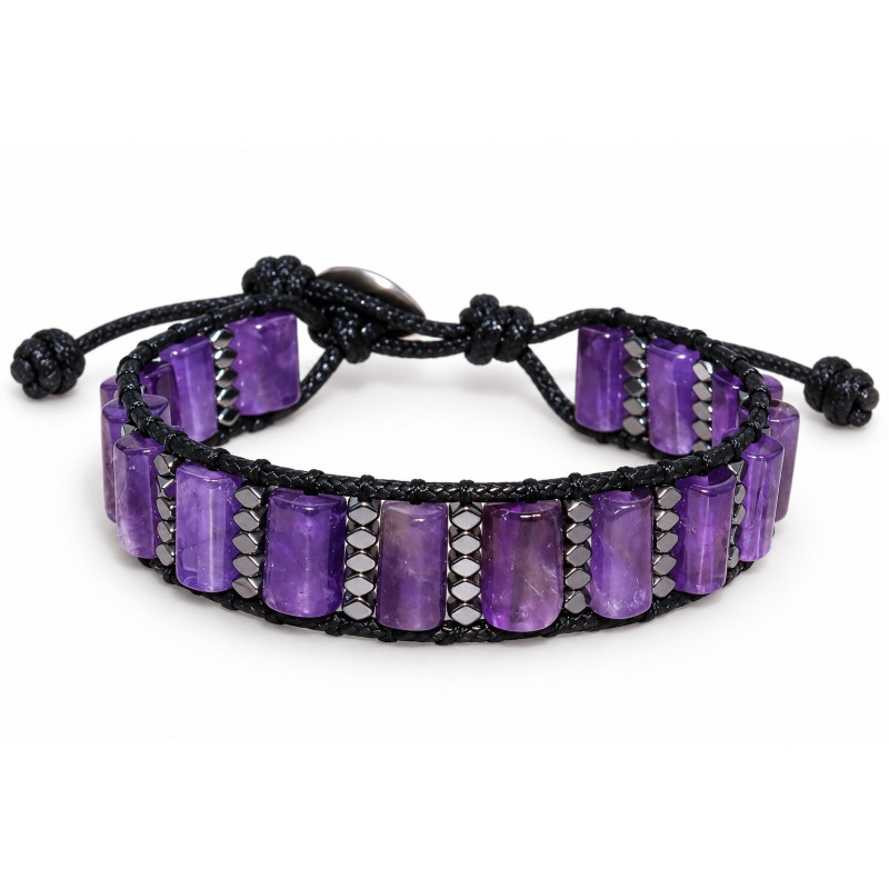 Гривна с естествен Аметист и Хематит Violet Eclipse